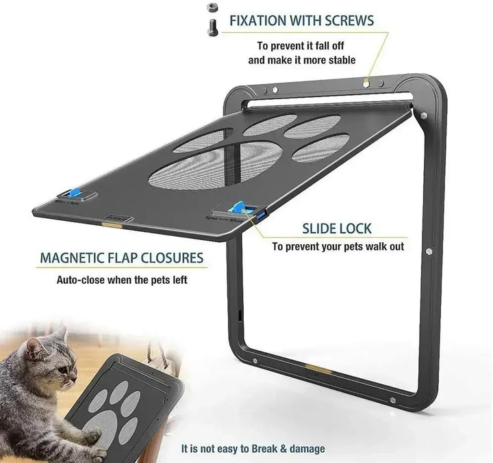 Screen door for cats and dogs, free access without noise