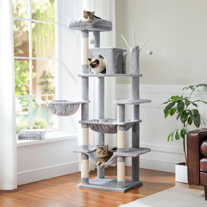 6-Level Cat Tower – Comfort for 4 to 6 Cats, Hammocks &amp; XL Condo