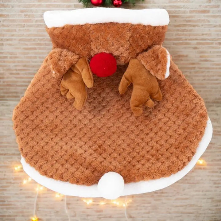 Reindeer Christmas Cape - Soft Costume for Cat or Small Dog
