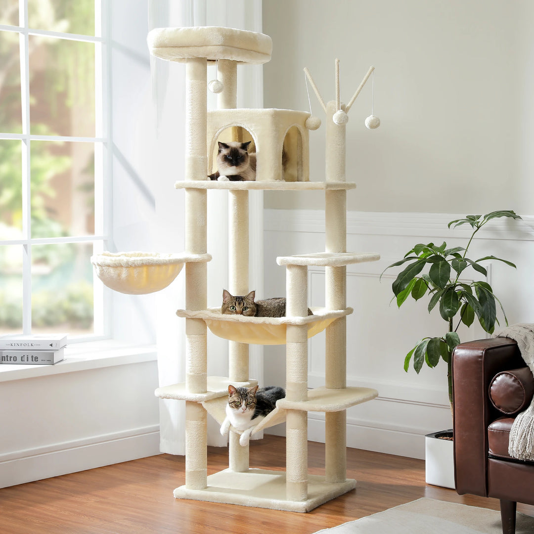 6-Level Cat Tower – Comfort for 4 to 6 Cats, Hammocks &amp; XL Condo