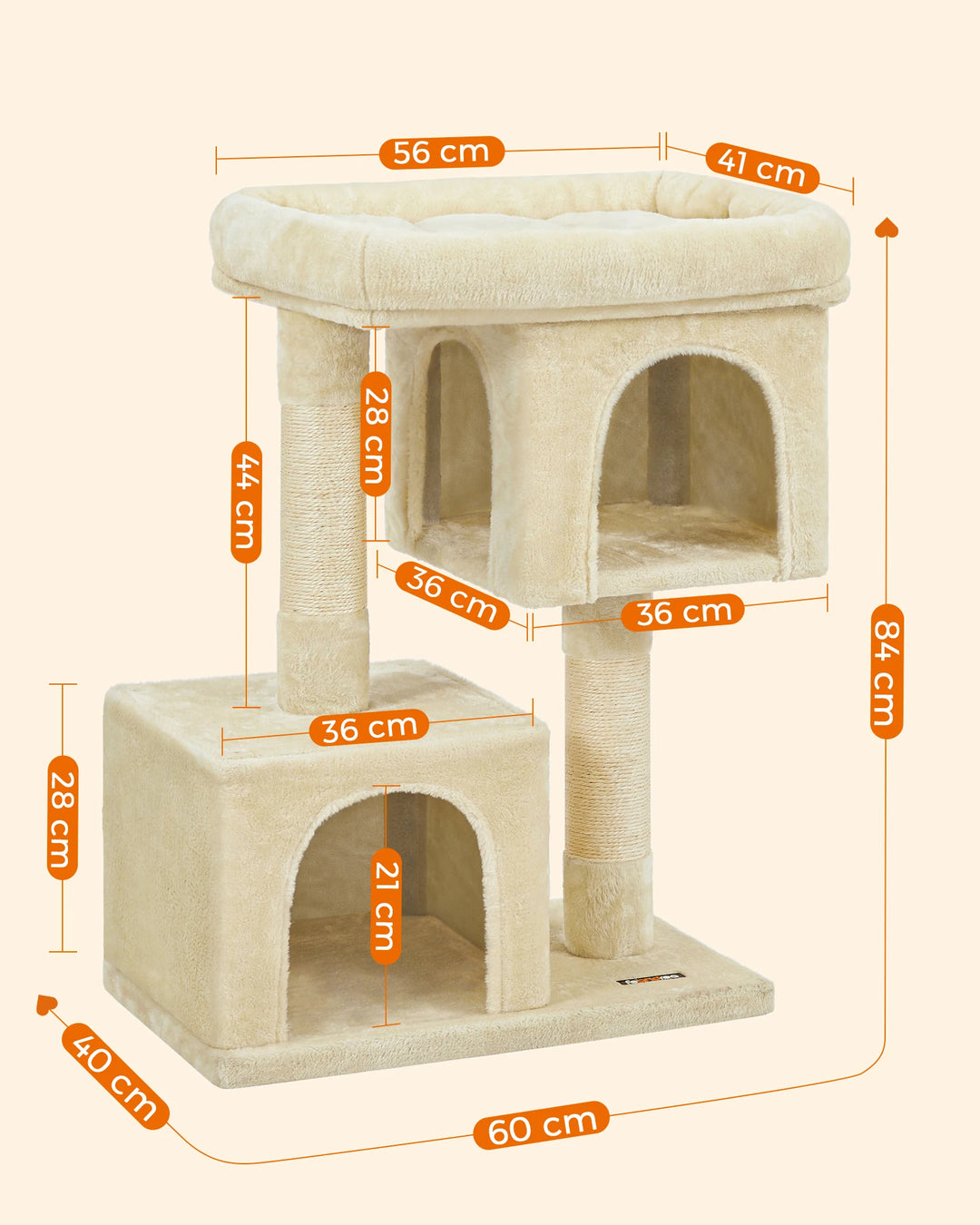 Small cat tree 84 cm – 2 closed niches &amp; soft perch
