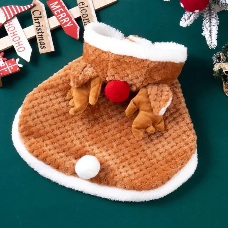 Reindeer Christmas Cape - Soft Costume for Cat or Small Dog