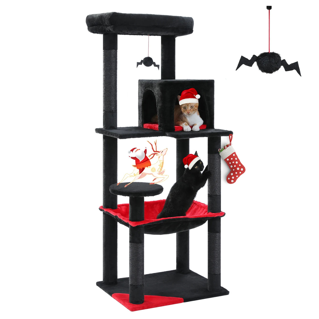 Black &amp; Red Designer Cat Tree – Dark Elegance for 2 to 3 Felines