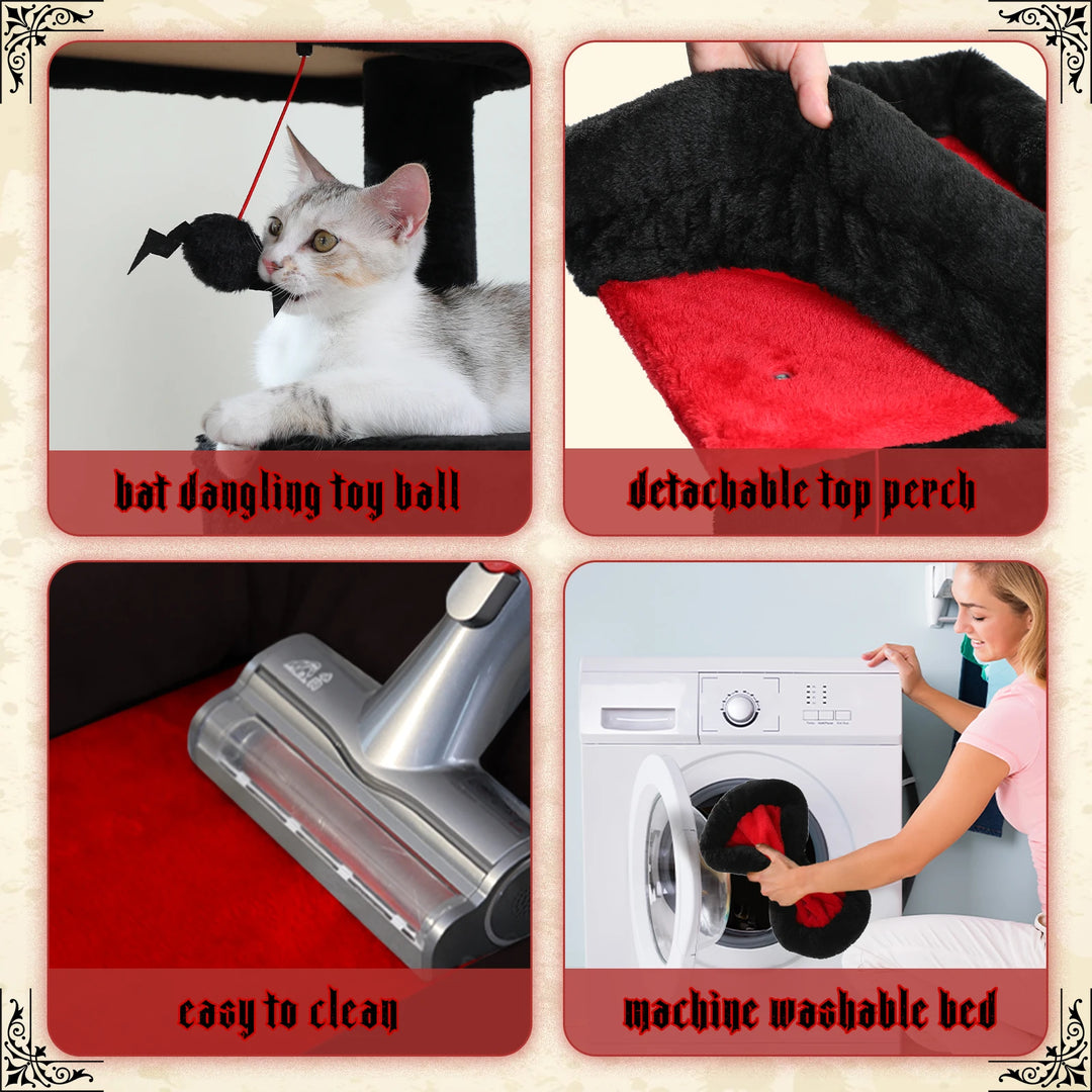 Black &amp; Red Designer Cat Tree – Dark Elegance for 2 to 3 Felines