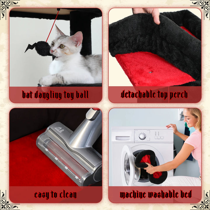 Black &amp; Red Designer Cat Tree – Dark Elegance for 2 to 3 Felines