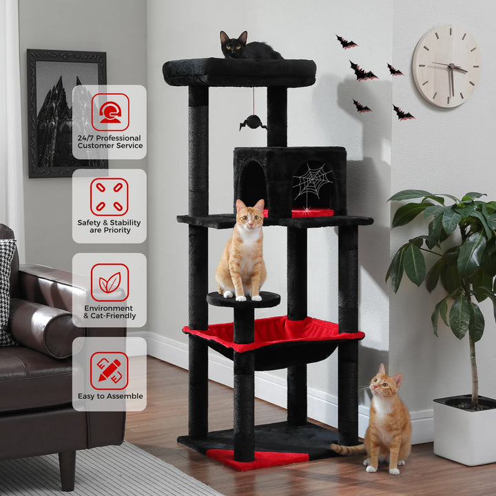 Black &amp; Red Designer Cat Tree – Dark Elegance for 2 to 3 Felines