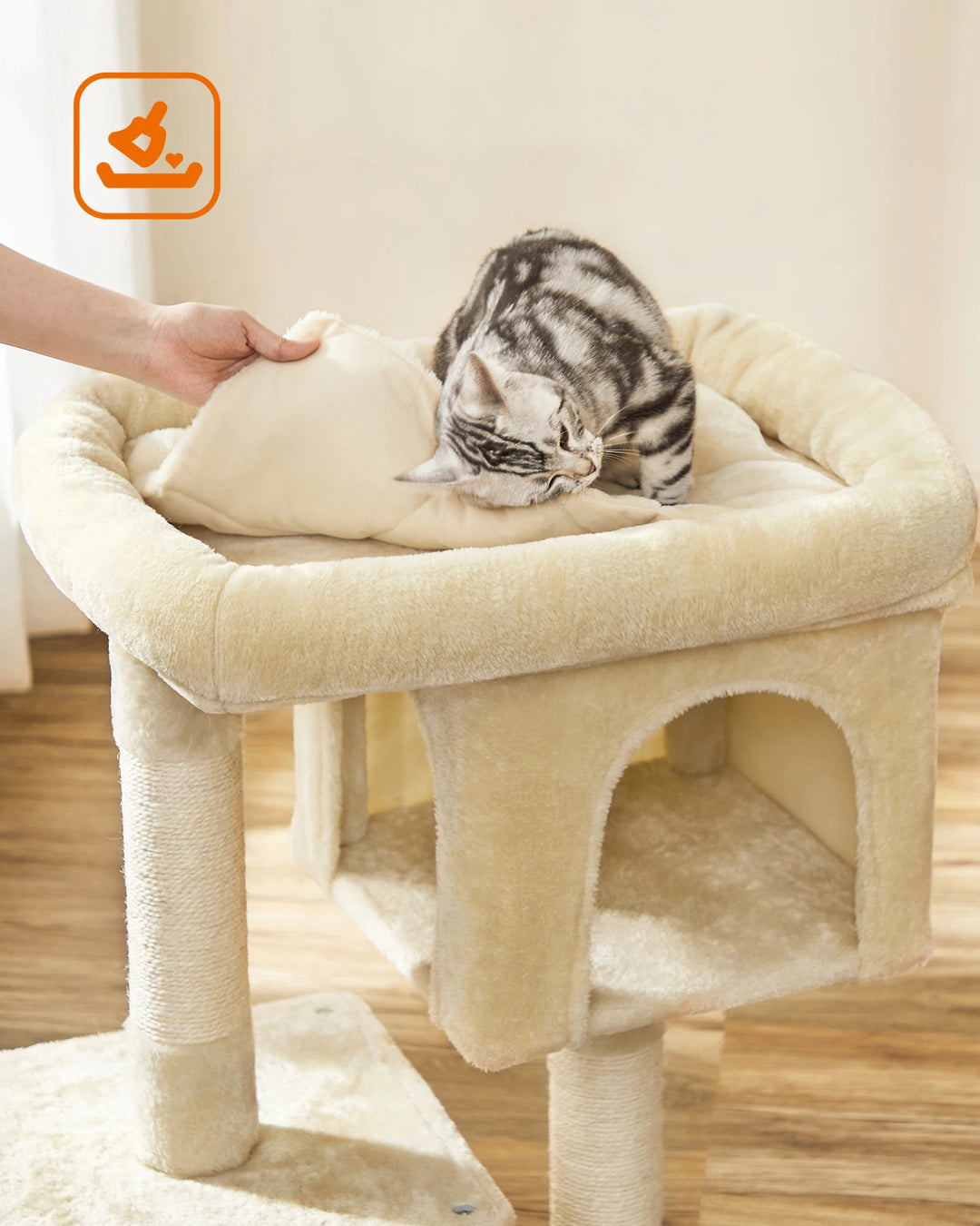 Small cat tree 84 cm – 2 closed niches &amp; soft perch