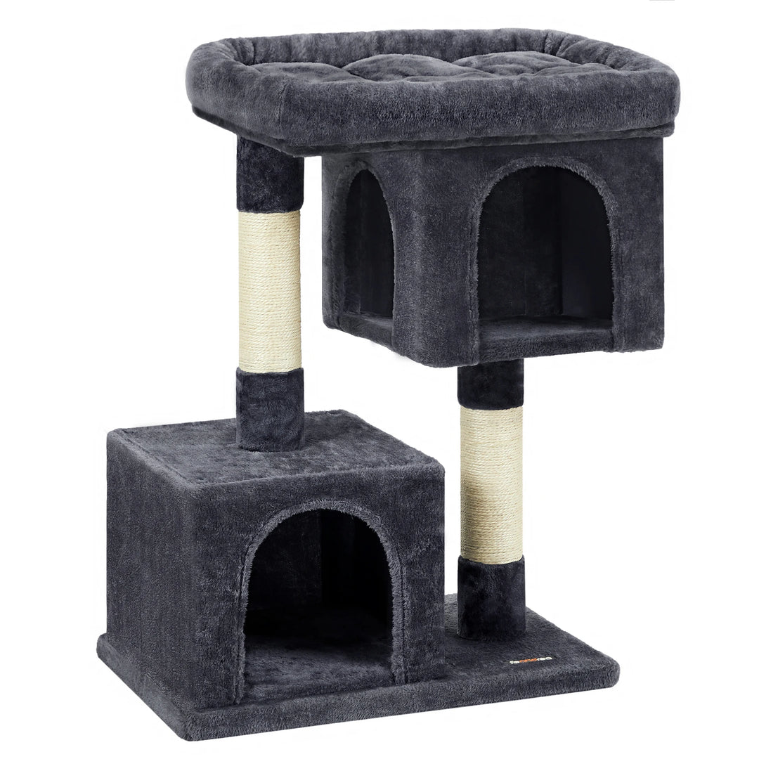 Small cat tree 84 cm – 2 closed niches &amp; soft perch