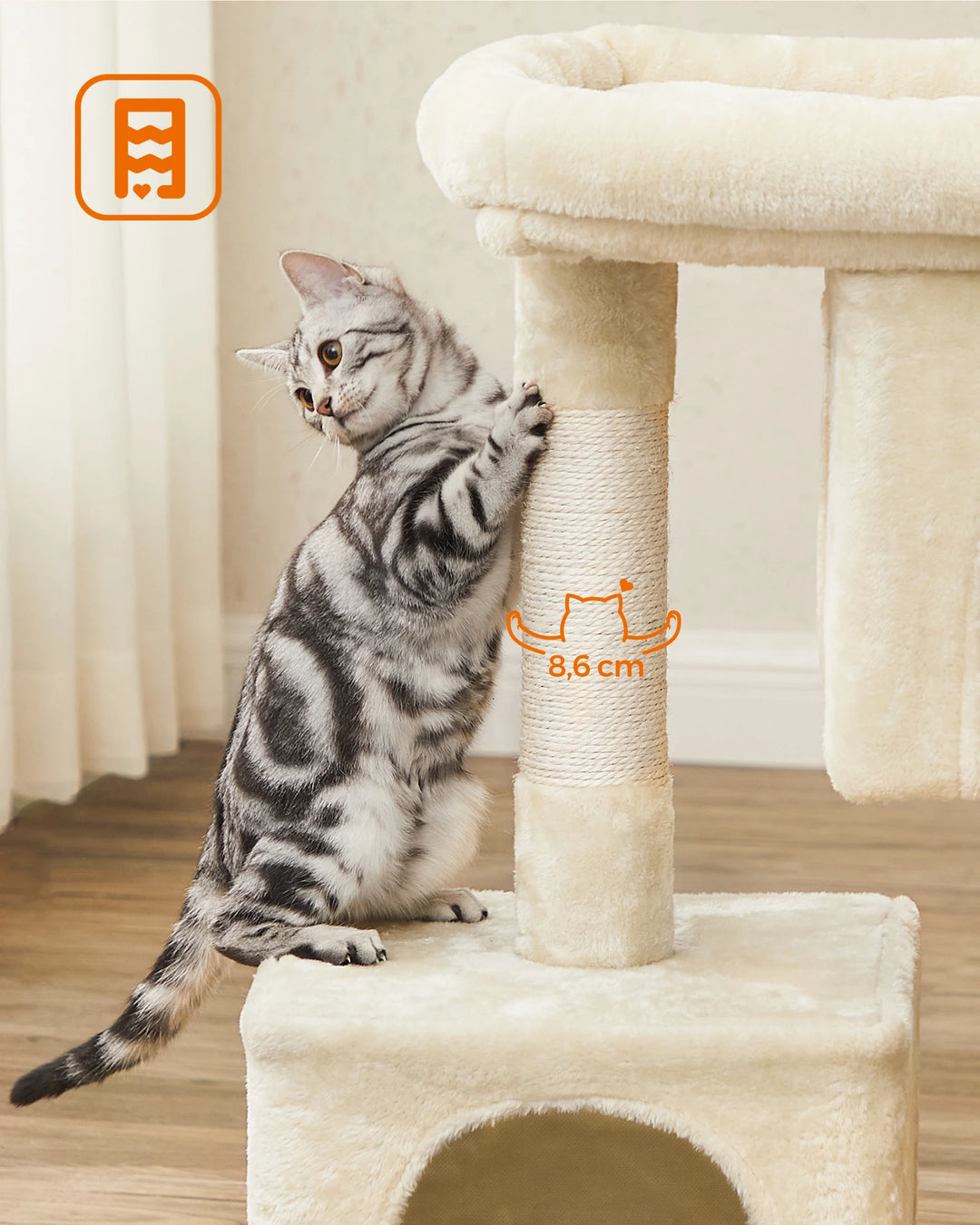 Small cat tree 84 cm – 2 closed niches &amp; soft perch