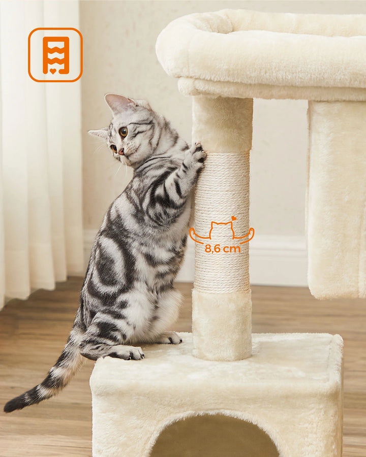 Small cat tree 84 cm – 2 closed niches &amp; soft perch