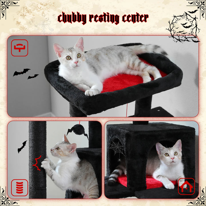 Black &amp; Red Designer Cat Tree – Dark Elegance for 2 to 3 Felines