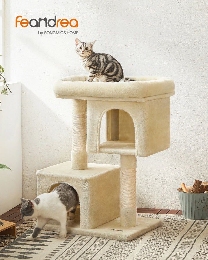Small cat tree 84 cm – 2 closed niches &amp; soft perch