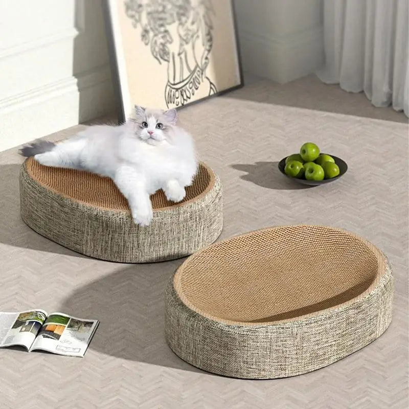 Oval cat scratching post: an anti-stress cocoon that saves your sofa