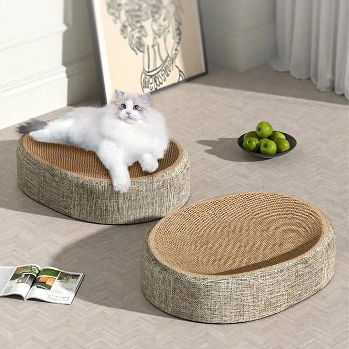 Oval cat scratching post: an anti-stress cocoon that saves your sofa