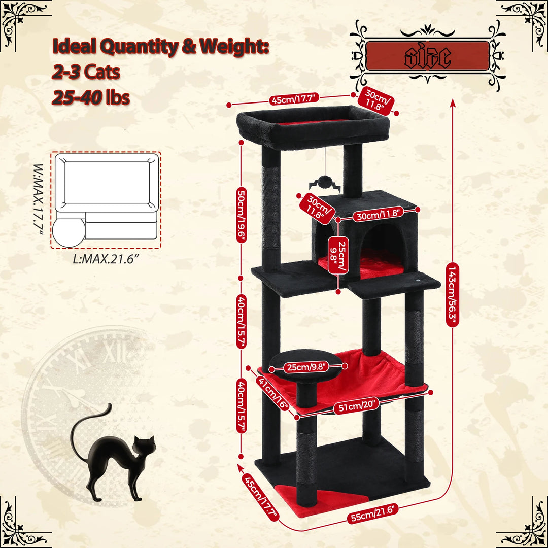 Black &amp; Red Designer Cat Tree – Dark Elegance for 2 to 3 Felines