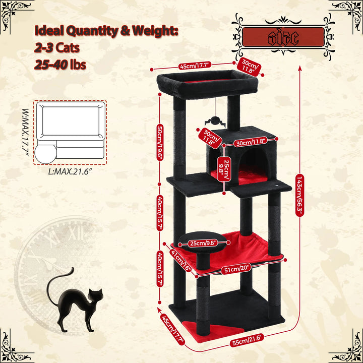 Black &amp; Red Designer Cat Tree – Dark Elegance for 2 to 3 Felines