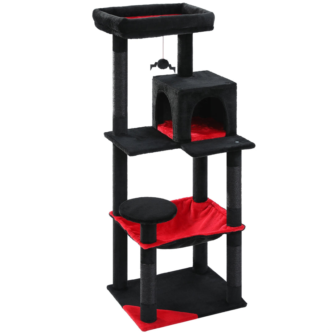 Black &amp; Red Designer Cat Tree – Dark Elegance for 2 to 3 Felines
