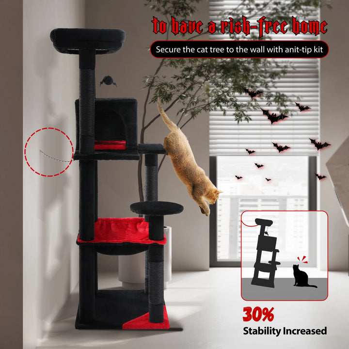 Black &amp; Red Designer Cat Tree – Dark Elegance for 2 to 3 Felines