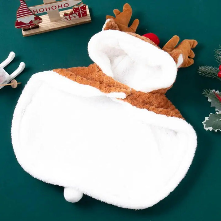 Reindeer Christmas Cape - Soft Costume for Cat or Small Dog